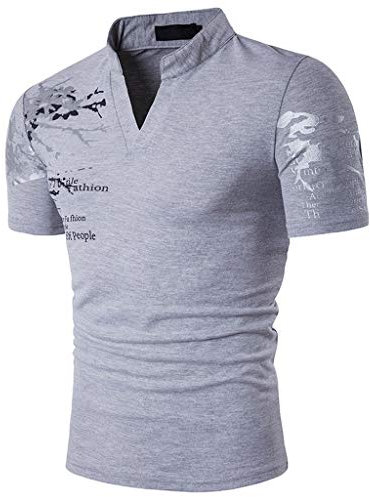 ღMeilleure Vente LuckyGirls Tee Shirt Homme, Coupe Slim, col V Manches Courtes Muscle Casual Tops T-Shirts(Gris,Medium)