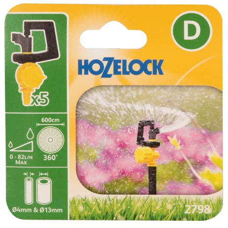 HOZELOCK - Micro Sprinkler Adjustable 360° Vari Rotor Spray In-Line, ø 13 mm and End-of-Line ø 4 mm : Adjustable Flow 0-82 LPH, 600 Cm Coverage, Strength and High Distribution [2798 0005]