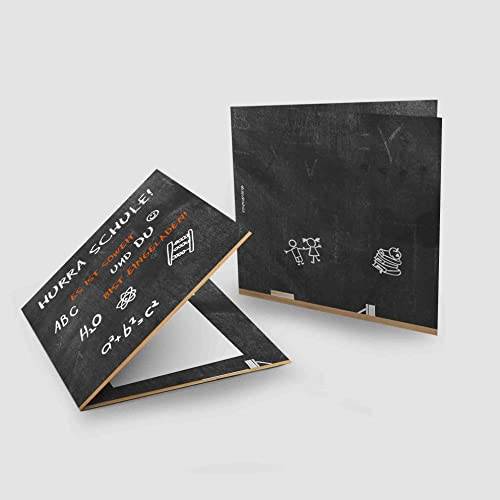 Kartenkuss 8x Einladungskarten für die Einschulung mit passenden Umschlägen, Einladungskarten zur Einschulung im Set zu 8 Stk. Schultafel Design