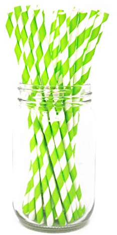 Picture Perfect Party Premium Paper Straws [Pack of 25 Drinking Straws] (Lime Green Stripes)