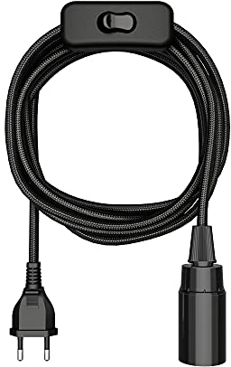 ledscom.de Textilkabel LEHA, Stecker, Schalter, schwarz, 3 m, Lampen-Fassung, 1x E14 max. 60W