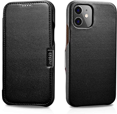 Mobiskin Cover Compatibile con Apple iPhone 12 Mini (5,4 Pollici), Custodia con Vera Pelle, Case Ultra-Sottile, Custodia Protezione, Nero