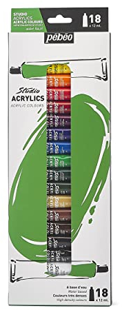 Pebeo High Viscosity Studio Acrylics - Nouvel ensemble de 18 couleurs dans des tubes de 12 ML