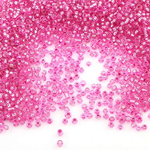 Lot de 6 500 perles de rocaille en verre avec garniture argentée Taille 11/0 (2 mm) Différentes couleurs au choix (rose)