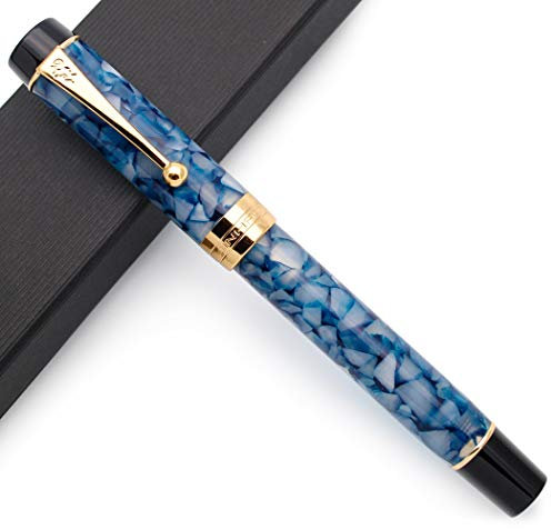 JINHAO Century Tofu 100 18KGP Golden Plated Resin Fountain Pen (Dark Blue and Stone, Medium Nib)