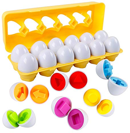 HVDHYY Spielzeug Eier Kinder Passendes12Stck Farbe und Formen Lern Sortierspielzeug Plastik Ostereier Montessori Pädagogisches Puzzle ab 18monate für Weihnachten Kindertag Geburtstagsgeschenk