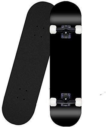 WPHH 31 X 8 Pro Komplettes Skateboard, 7-Lagiges Maple Double Kick Concave Brush Street Board Mit PU-Rädern Mit Hohem Rückprall, Geeignet Für Mädchen, Jungen, Erwachsene, Anfänger,Schwarz