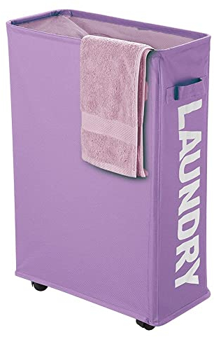 IHOMAGIC 40L Wäschekorb mit Rädern,Faltbarer Wäschesammler mit Rollen,Schmal Rechteckiger Wäschebehälter, Aufbewahrungsbeutel für Badezimmer, Schmutziger Wäschekorb für Schlafzimmer Wohnung (Violett)