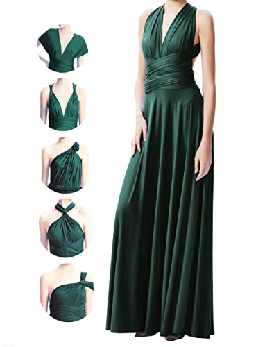 INFIWING Infinity Kleid mit Bandeau Brautjungfernkleider, Lang Übergröße Wickelkleid Damen, Multiway Kleid Hochzeitsgäste Trauzeugin Kleid Abendkleid(Einheitsgröße, Dunkelgrün)