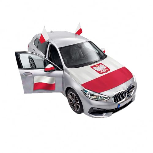 Sonia Originelli Auto-Fan-Paket EM Polen Poland Polska Fußball Flaggen Außenspiegel 3D Magnet Motorhaubenüberzug Größe Fan-Set-10-XXL
