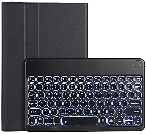 Funda con Teclado ZOMUN para Samsung Galaxy Tab A7 10.4 2020 SM-T500 / T505 / T507, [7 Colores retroiluminados] Teclado inalámbrico Bluetooth, Teclas Redondas, Funda Protectora de Piel sintética