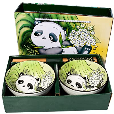 BOSILI Cute Panda Rice Bowls and Chopsticks set, Ceramic Rice Bowls for Dessert Soup Rice As A Good Gift (2 pieces)