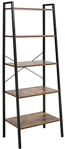 HOMCOM Estantería de Estilo Industrial en Forma de Escalera con 5 Baldas con Marco de Metal para Sala de Estar Dormitorio Cocina Oficina 56x34x160 cm Marrón Rústico