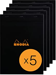 RHODIA 182009Cpack - Bloc-Notes Agrafé N°18 Black - A4 - Petits Carreaux - 80 Feuilles Détachables - Papier Clairefontaine 80 g/m² - Couverture en Carte Enduite - Paquet de 5 blocs