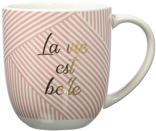 DRAEGER PARIS 1886 - Taza de Cerámica Rosa 320 ml - La Vie Est Belle - Regalo para Familia, Amigo o Colega - Diseño Chic - Caja de Regalo incluida - Ideal para Cumpleaños y Navidad