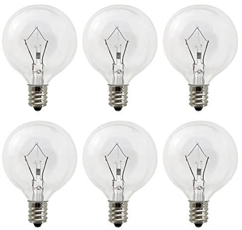 ZASTION Wax Warmer Bulbs 6 Pack, G50 25 Watt Light Bulbs for Full Size Scentsy Warmers, E12 Base G16.5 Globe Clear scentsy Bulb for Candle Wax Warmer, Long Lifespan, 120 Volt