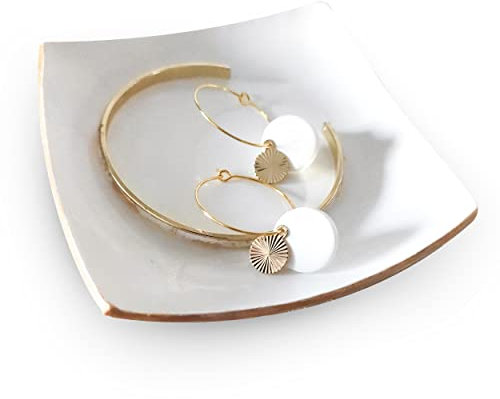 Élégant vide-poches blanc et doré, organisation et rangement bijoux, entrée, salle de bain