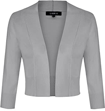 MINTLIMIT Strickjacke Damen Sommer V-Ausschnitt 3/4-Arm Bolero Festlich Cardigan Blazer,Hellgrau,L