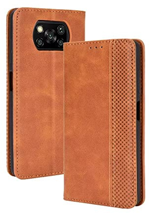 EASSGU Handyhülle für Poco X3 Pro/Poco X3 NFC (6.67 Inches) Flip Folio PU Leder Magnetschalter Schutzhülle, [3 Kartenfach] [1 Wallet] Stand Case - Braun