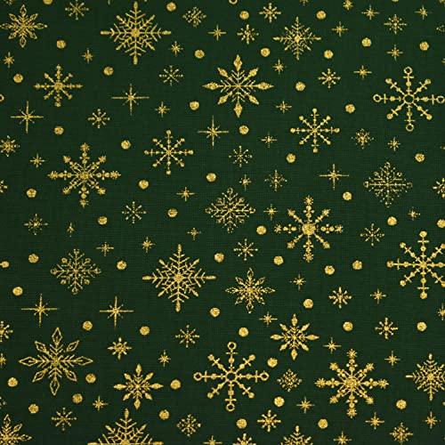 MAGAM-Stoffe Winter Season Baumwollstoff Weihnachten Oeko-Tex Meterware 50cm (Schneeflocken Dunkelgrün)