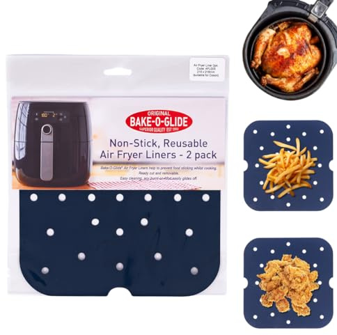 Bake-O-Glide AFL003 Non-Stick, Reusable Air Fryer Liners, 215 x 218mm, PTFE, Blue, Pack of 2, Suitable for Cosori 5.5L, Ninja, Russell Hobbs, Tefal Air Fryers, Food Safe, Dishwasher Safe