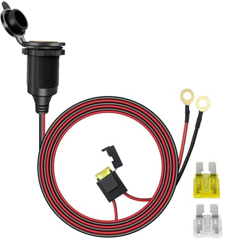 Fixed Cigarette Socket,Cigarette Lighter Socket with fuse,14AWG 20A Waterproof and dustproof Marine Grade 12V/24V lighter socket plug Outlet,for Car Boat Motorcycle