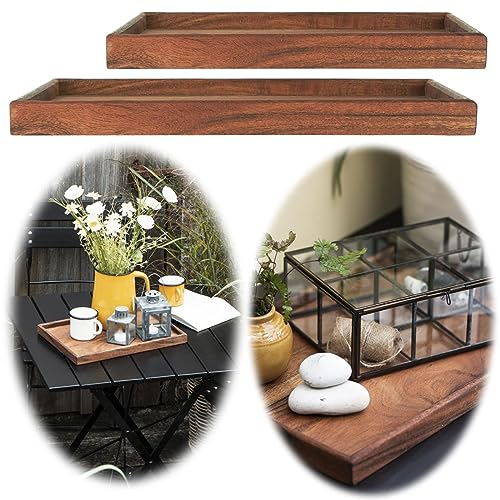 LS-LebenStil Holz Deko-Tablett Ribe 30x20cm Braun Serviertablett Teelichthalter Kerzen-Teller Schale