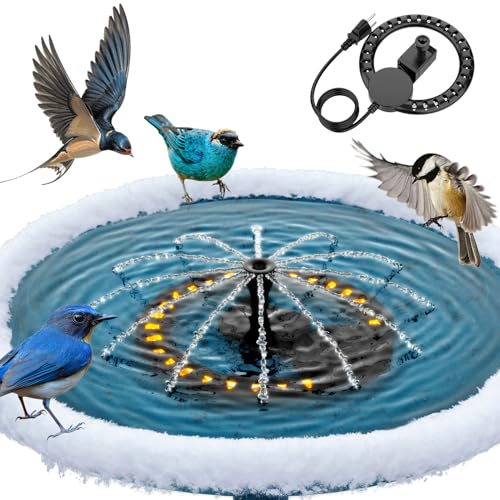 lollyes 250W Vogeltränke Heizung mit Brunnen Pumpe, Beheizte Vogeltränke für Draußen für den Winter, mit Thermostatisch Gesteuert und 1M Kabel, Vogeltränke Deicer, Beheizte Vogeltränke für Garten