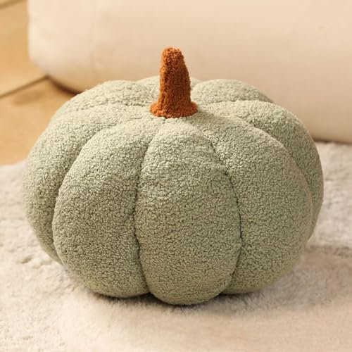 Bettschlange Kürbis Kissen, 3D Kürbis Deko, Halloween Plüsch Kürbis Kissen Gemütliche Herbst Gefüllte Zierkissen für Erntedankfest Weihnachten Schlafzimmer, Stuffed Plush, Hellgrün, 20cm