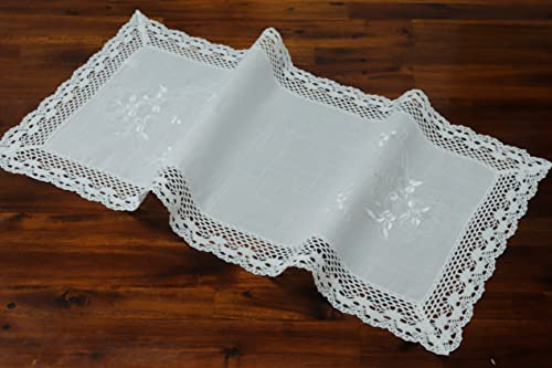 Aude Home Tischläufer 40x90cm, Weiß, Baumwolle, Klassisch, Häkelspitze
