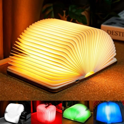 TRUMPETS Buch lampe LED, Faltbare Buch Licht 2500mAh Aufladbare USB-C, Nachtlicht Nachttischlampe Nachtlicht für Freundin, Kinder, Geschenk, Home Decor (12cm | RGB)
