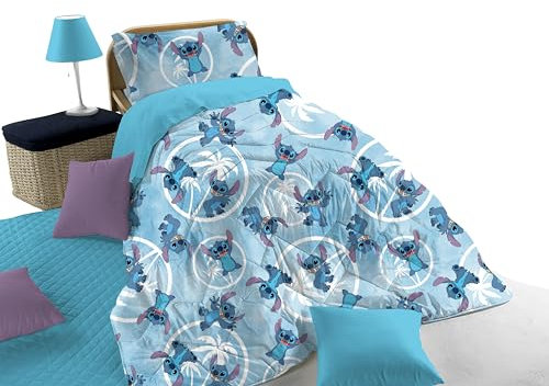 Stitch Disney Winter-Steppdecke für Einzelbett, hellblau, aus Baumwolle, Marvel, 170 x 260 cm, Bett für Kinderzimmer