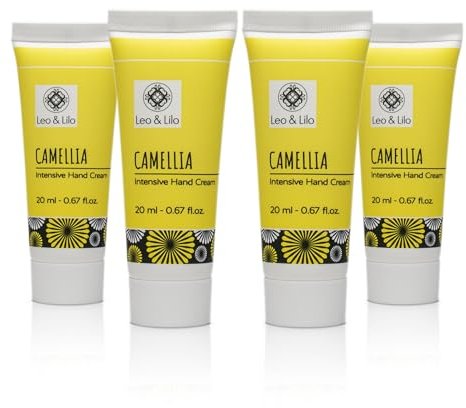 Leo & Lilo 4er-Set Handcreme Camellia 20 ml - Sehr intensive Pflege für trockene Hände - Mit kostbarem Bio-Kamelienöl und Kamelienblütenextrakt