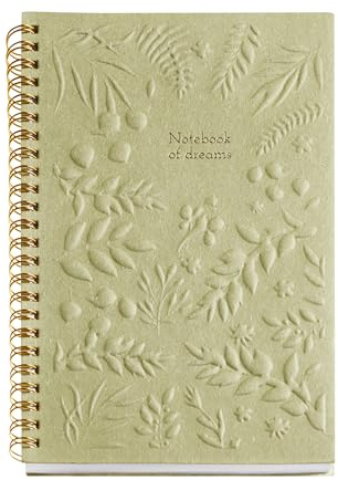 Miquelrius - Notizbuch A5 (146 x 214 mm), innen liniert elfenbeinfarben, 80 Blatt 80 g/m², Kartoneinband mit gravierten Details, doppelte goldene Spirale, Kollektion Feeling Mallorca, grün