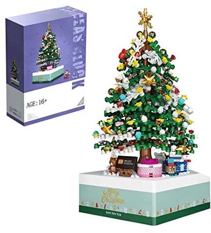 KoDeer Weihnachten Bausatz, 506 Teilen Weihnachtsbaum Musikbox Klemmbausteine Set, Mini Bausteine Nicht Kompatibel mit Lego