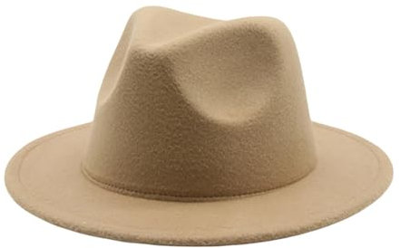 WERNZATT-Kinder Faux Tweed Breite Krempe Filzhut Einfarbig Kinder Jazz Hut Klassisch Breite Krempe Panama Bowler Hut (Khaki, 4-10 Years)