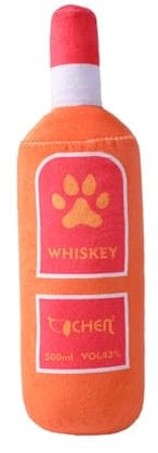 Dog Teething Toy Dog Bite Toy Dog Toy Plush Stuffed Wine Whiskey Bottle Squeaky Crinkle Toys Pet Teether for Medium Small Large Dog Orange