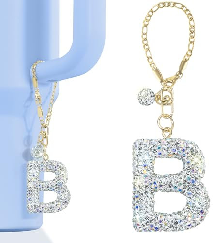 Mokoart Glitter Letter Charms for Stanley Cup, Water Bottle Charms for HydroJug Traveler & Stanley Tumbler with Handle, Cute Initial Name ID with Bling Letter for Stanley Cup Accessories (B)