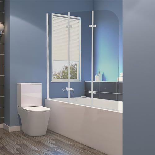 Jopassy Duschwand für Badewanne, 120x140cm 3-Teilig Faltbar Duschwand Badewanne,mit 6mm ESG Sicherheitsglas,Badewannen Duschwand Silber Transparent,Glas Badewannenwand mit Badewannenaufsatz