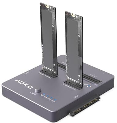 M.2 SSD Cloner 4-in-1 Festplatten-Duplikator, Dual-Bay 20 Gbit/s NVMe Reader, unterstützt NVMe PCIe/NGFF SATA, mSATA und 2,5 Zoll / 3,5 Zoll SATA HDD/SSD,Offline-Klonen ohne PC