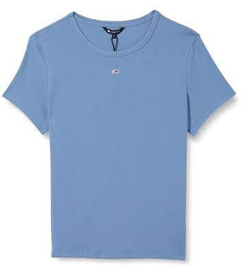 Tommy Jeans Damen T-Shirt Kurzarm Essential Rib Slim Fit, Blau (Colorado Blue), S