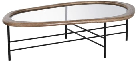 Home ESPRIT Mesa de Centro Marrón Negro Cristal Madera de Abeto 120 x 69 x 33 cm