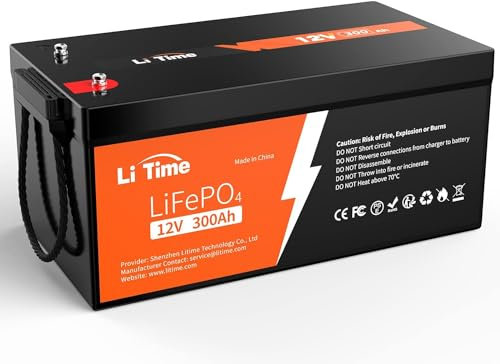 LiTime 12V 300Ah LiFePO4 Lithium Batterie, Eingebautes 200A BMS, Max 2560W Lastleistung und 3840Wh Energie, Max 15000 Tiefzyklen und 10 Jahre Lebensdauer Perfekt für Off-Grid, Wohnmobil, Solaranlage