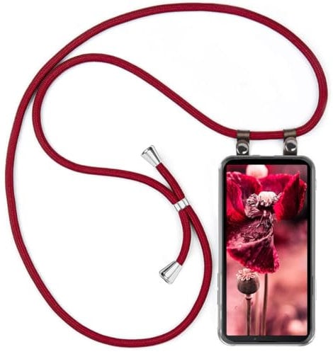 moex Handykette für Sony Xperia 10 VI Hülle mit Band abnehmbar, Handyhülle mit Kette zum Umhängen, Handyband 155 cm lang Stoff Kordel Umhängehülle, Handy Umhängeband, Weinrot