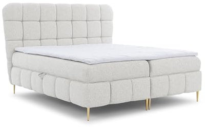 FURNISTAR Boxspringbett Lucy mit Bettkasten und Topper Bett mit Bonellmatratze Polsterbett Familienbett Schlafzimmer Bett mit Stauraum Schlafzimmermöbel (Hellbeige, 180x200)