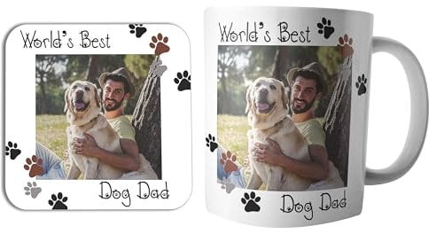 AK Giftshop Dog Dad Personalised Pets Photo Mug and Coaster Set, 10oz, Ceramic