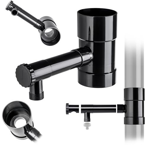 KADAX Regensammler 90mm, Regenwassersammler für Fallrohr, Regendieb mit integrierten Ventil, Wassersammler aus hochwertigem Kunststoff, Wasserdieb (Schwarz)