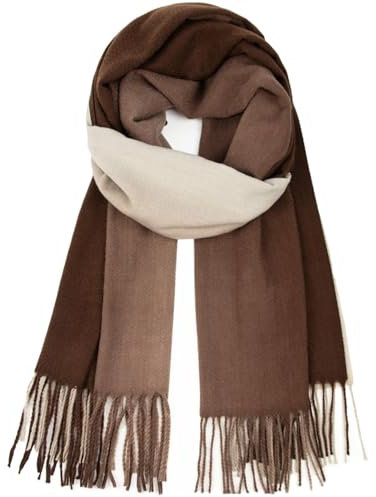 Glamexx24 Women's Winter Scarf Feeling Long Scarf with Fringes Cotton Warm Autumn Winter Plain Colours Blanket Scarf and Scarves 200 x 74 cm, 165 x 70 cm, Colour gradient dark brown/light brown, 165 x