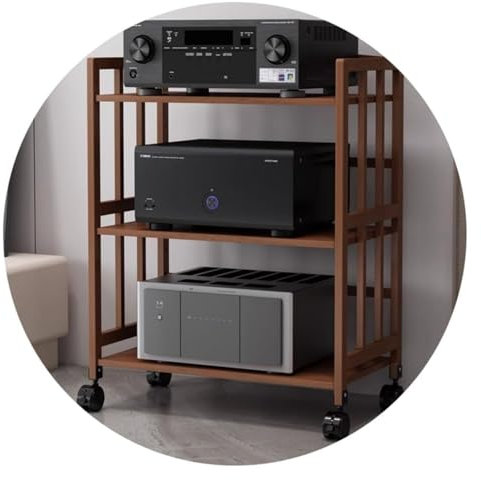 Bambus-Hifi-Regal mit Rolle für HiFi-Audio-Komponenten, 3-stöckiges Regal, Audioschrank