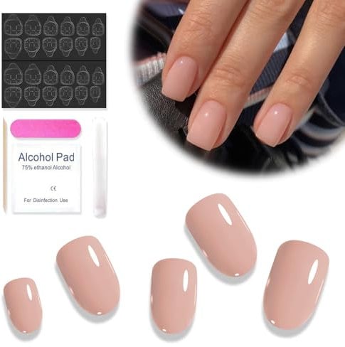 Short Square Press on Nails with Glue, 24 Pcs Elegant French Tip Fake Nails, Stick on Nails for Women, Durable and Reusable, Perfect for Christmas, Weddings, or Parties, DIY at Home (Nude)